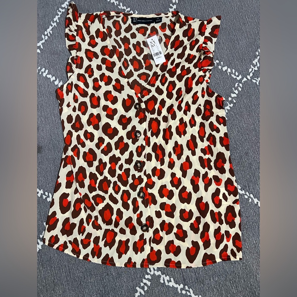 New York & Company Red and Black Animal Print Blouse